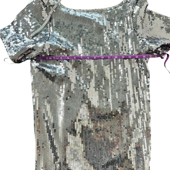 Abercrombie & Fitch Sequin Tee Shift Mini Dress Silver NWT Medium Petite - Picture 11 of 14
